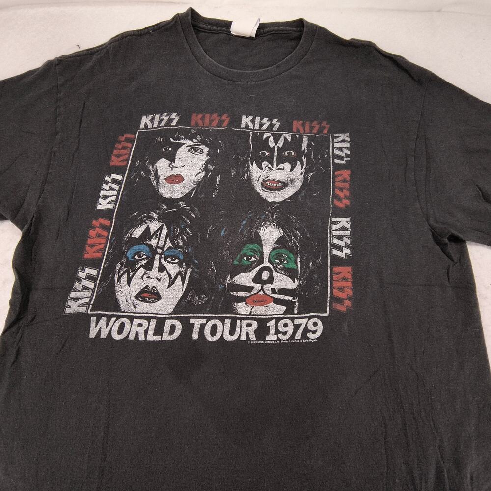 Kiss Band World Tour 1979 Graphic Crew Neck T Shirt Mens Size Medium M Black